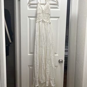 White crochet top maxi dress